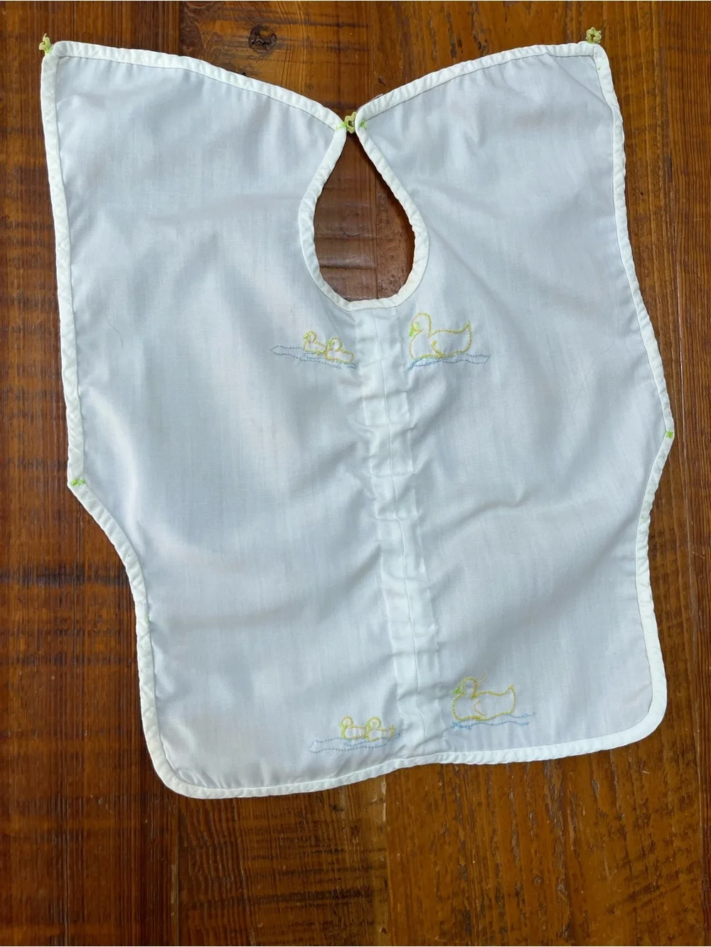 Vintage Baby Bib Smock with Embroidery, Green Trim & Buttons